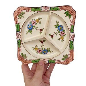 1920’s Antique Japanese Hand Painted Divided Trinket Tray Dish